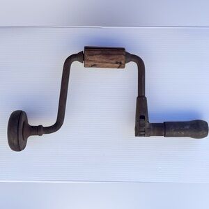 Antique Hand Brace Drill Tool Wooden Handle Rustic Decor